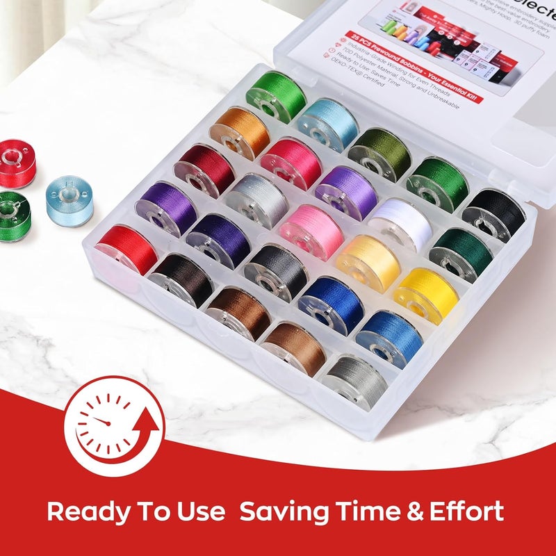 Poolin Richword Selected 25PCS Colors Size A Prewound Bobbins, Plastic Sided, 70D/2(60WT) Polyester Bobbin Thread for Single Needle Embroidery and Sewing Machine - Image 2